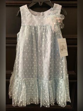 Pastourelle Light Blue Polka Dot Tulle Party Dress